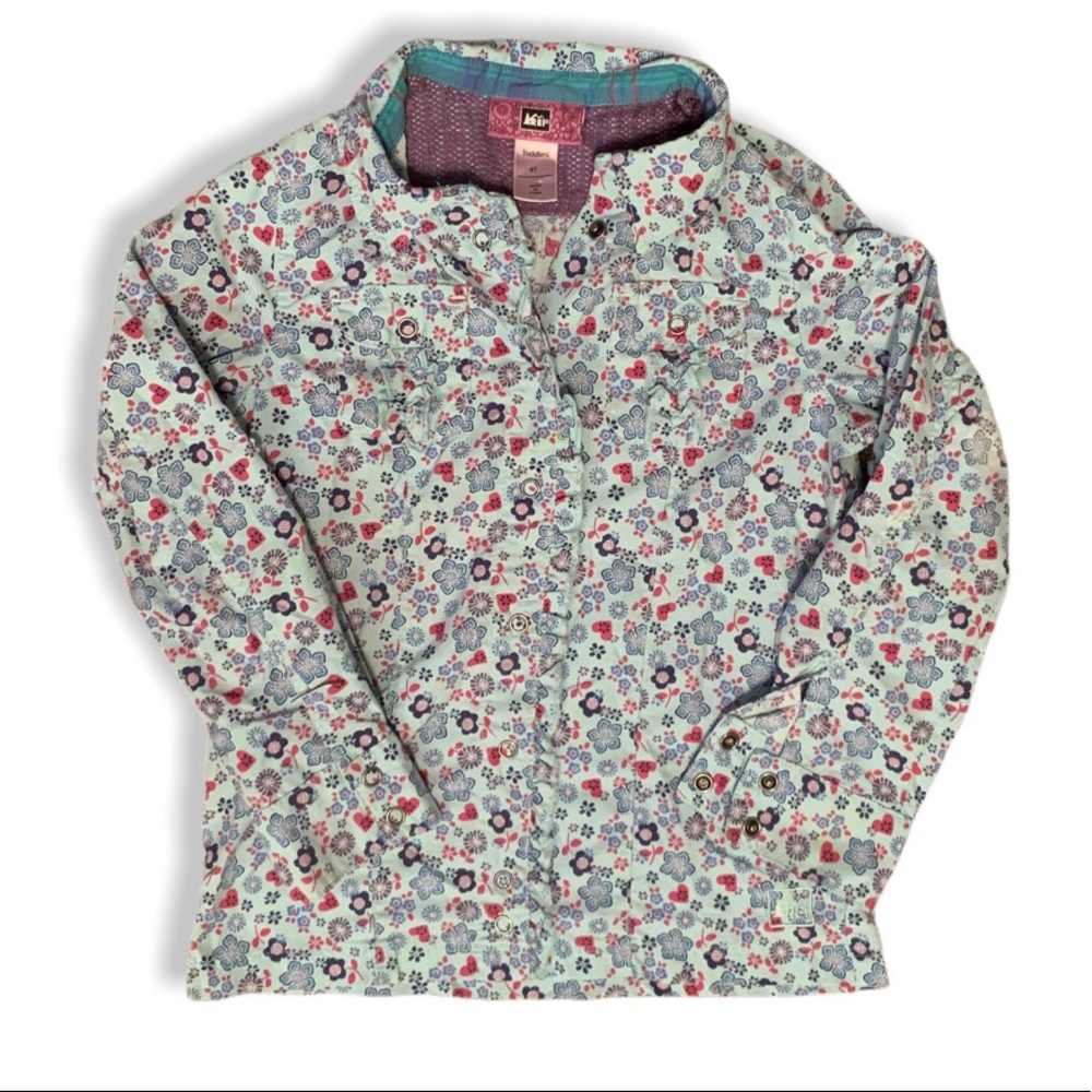 REI Girls snap down ruffle shirt 4T